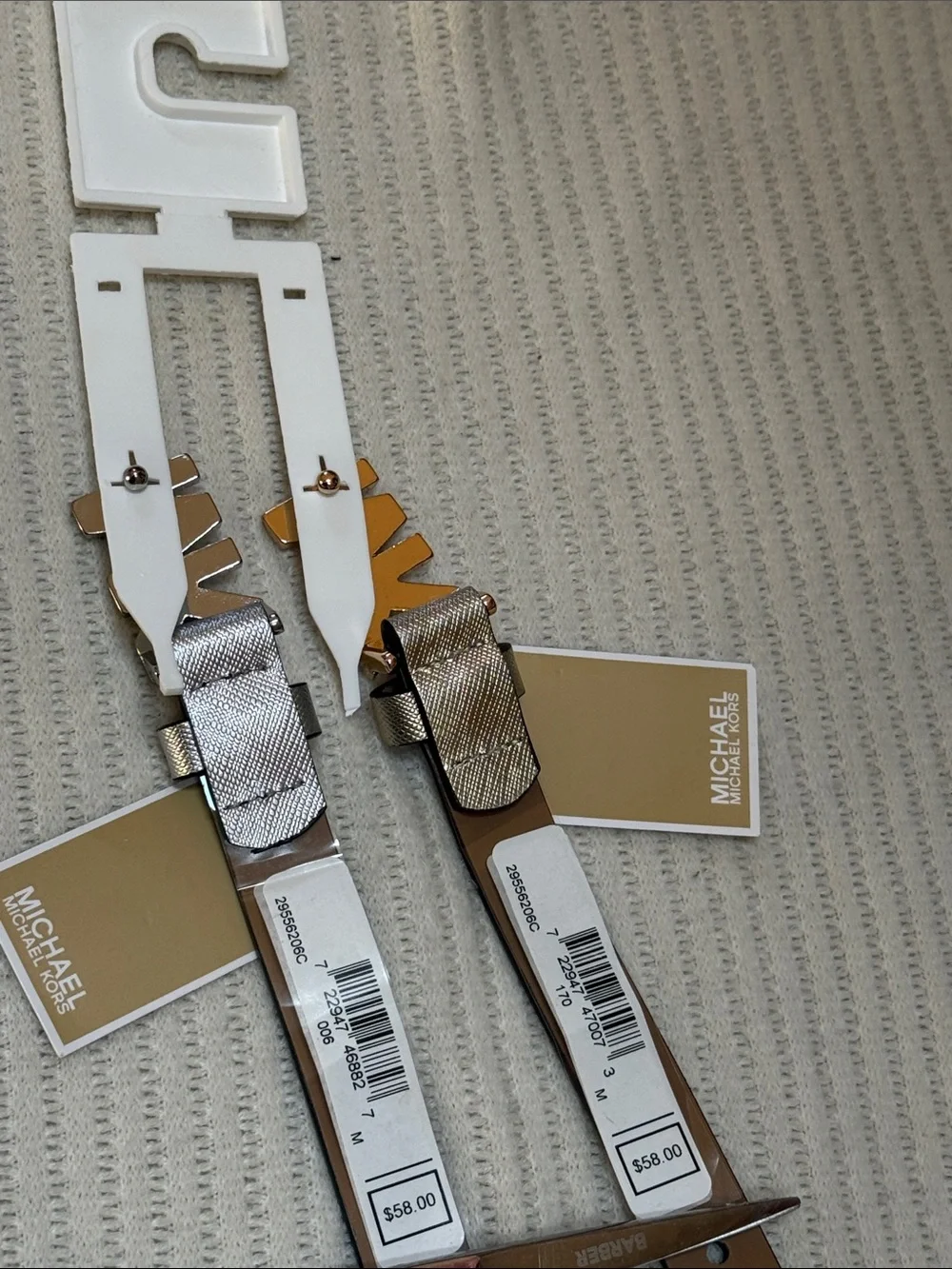 Michael Kors Metallic   Gold and  Silver MK Logo Skinny Belt
